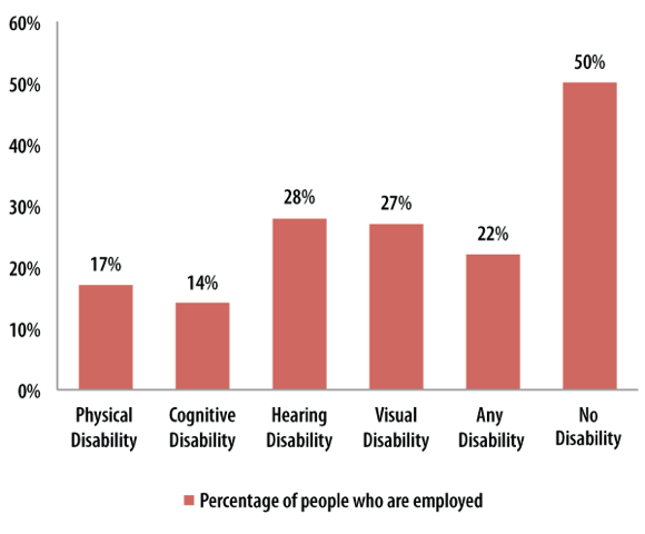 Figure 1: Percentage of People Employed by Disability Type, 2013